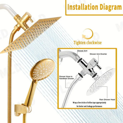 Golden Rainfall Shower Head Handheld Combo Set.