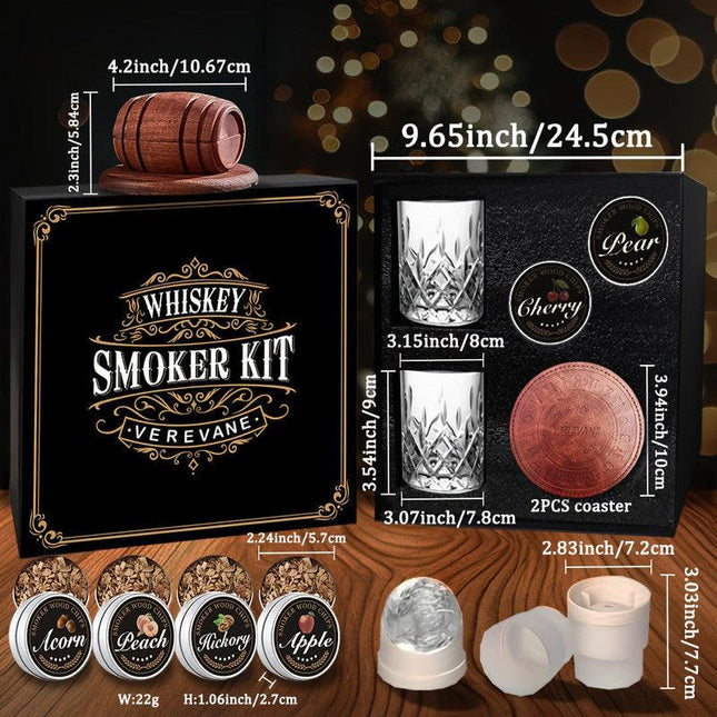 Whiskey Smoker Kit with 6 Wood Flavors & Accessories.
