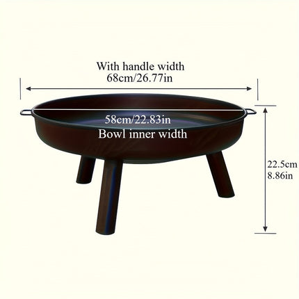 Outdoor Metal Fire Pit Bowl with Handles & Legs.