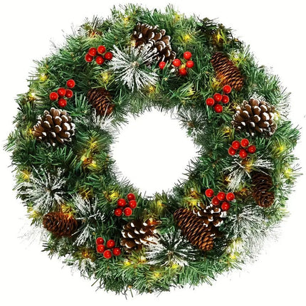 Christmas Wreath Pre-Lit Pine Cone LED Decoration.