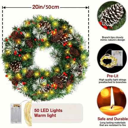 Christmas Wreath Pre-Lit Pine Cone LED Decoration.