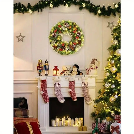 Christmas Wreath Pre-Lit Pine Cone LED Decoration.
