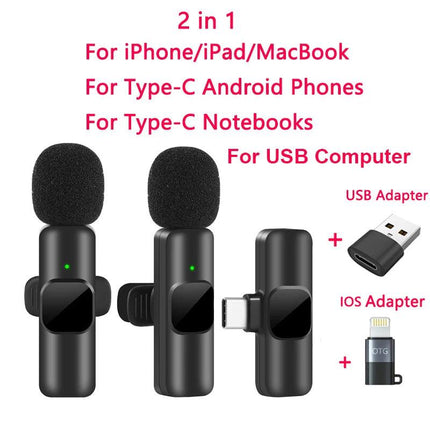 Wireless Lavalier Microphone for iPhone Android Live Recording.