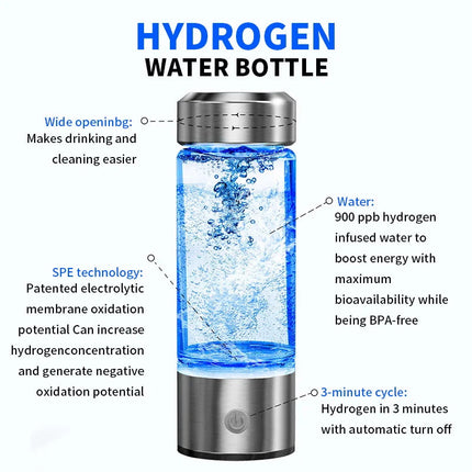 Portable Electric Hydrogen Water Bottle Silver.