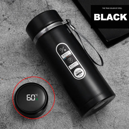1L Thermos Bottle with LED Temperature Display Black.