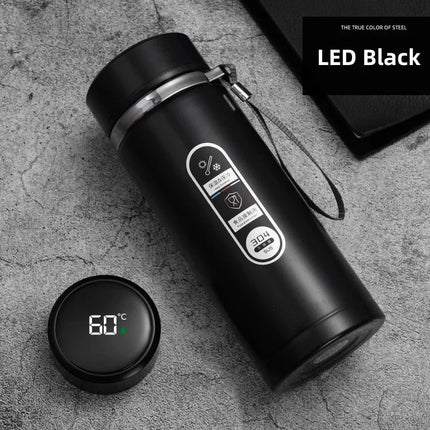 1L Thermos Bottle with LED Temperature Display Black.