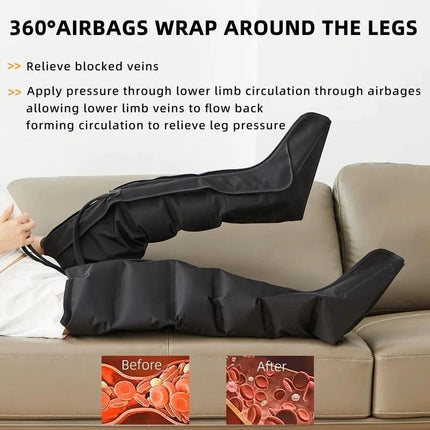 360 Air Pressure Leg Massager Boots with Remote Black.