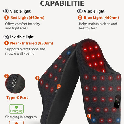 Rechargeable Red Light Therapy Slippers Black.