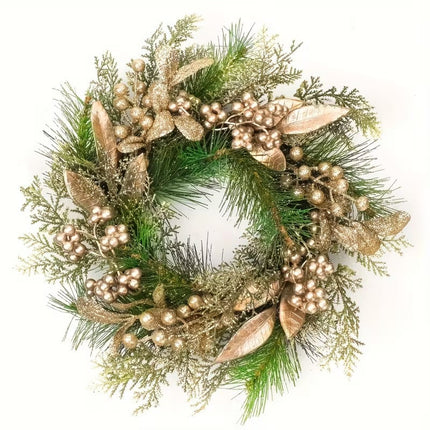 Classic Christmas Wreath Golden Leaves and Berries.