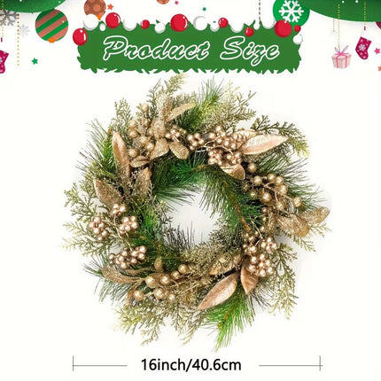 Classic Christmas Wreath Golden Leaves and Berries.