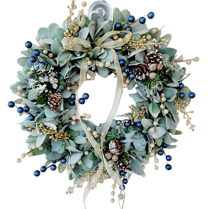 Blueberry Eucalyptus Wreath with Golden Accents.
