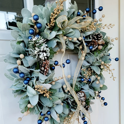 Blueberry Eucalyptus Wreath with Golden Accents.