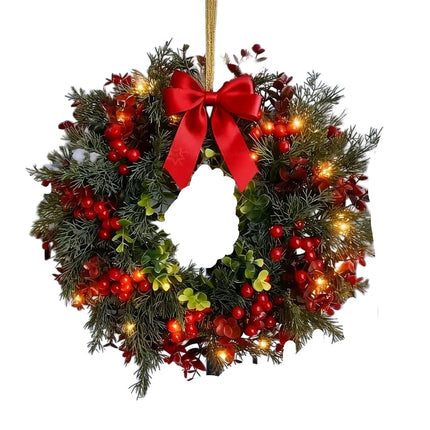 Artificial Christmas Wreath with Red Bow (2pcs).