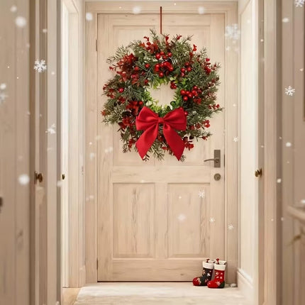 Artificial Christmas Wreath with Red Bow (2pcs).