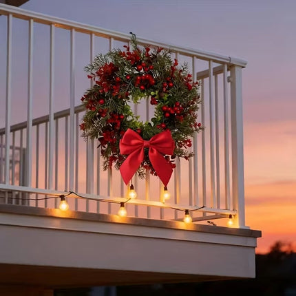 Artificial Christmas Wreath with Red Bow (2pcs).