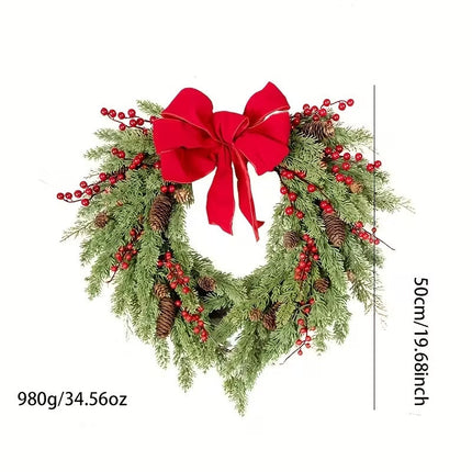 Pine Needle Red Berry Wreath with Heart Bow.
