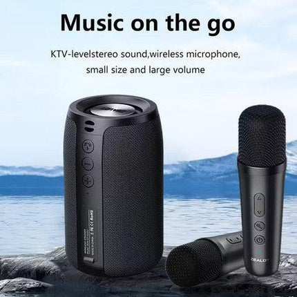 Wireless Speaker with Dual Karaoke Microphones.