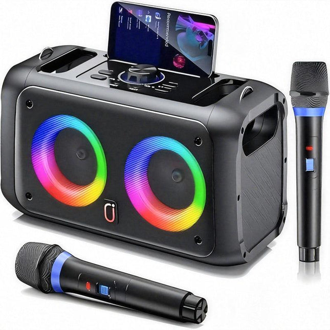 Portable Karaoke Speaker with 2 Wireless Microphones.