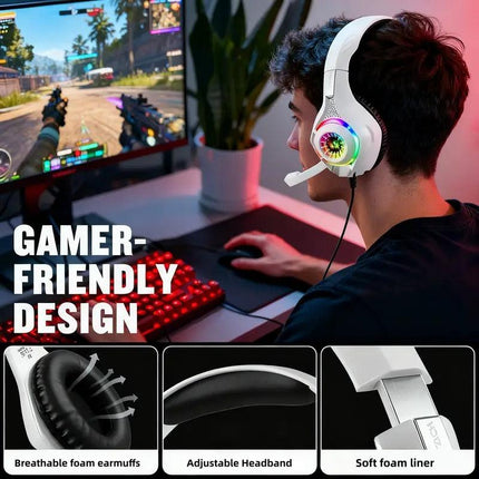Gaming Headset with Mic, LED Light & Surround Bass.