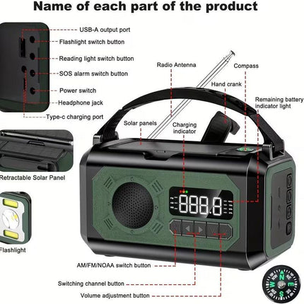 12000mAh Emergency Radio Solar Hand Crank Charger.