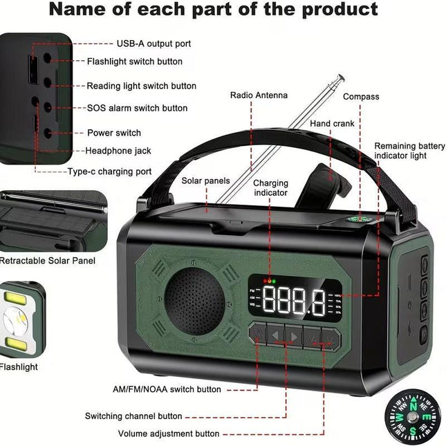 12000mAh Emergency Radio Solar Hand Crank Charger.
