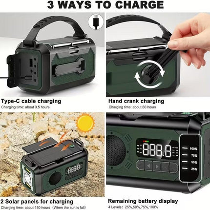 12000mAh Emergency Radio Solar Hand Crank Charger.