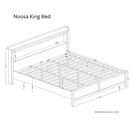 Noosa King Bed Frame with Shelf.