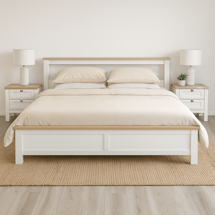 Noosa King Bed Frame with Shelf.