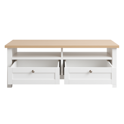 Noosa Coffee Table White Oak 2 Shelf and 2 Drawers.