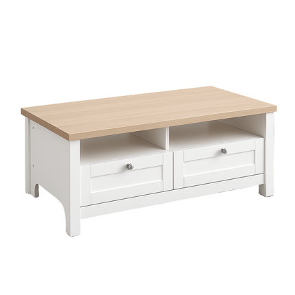 Noosa Coffee Table White Oak 2 Shelf and 2 Drawers.