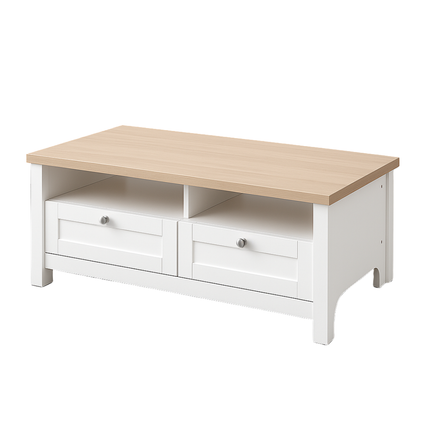 Noosa Coffee Table White Oak 2 Shelf and 2 Drawers.