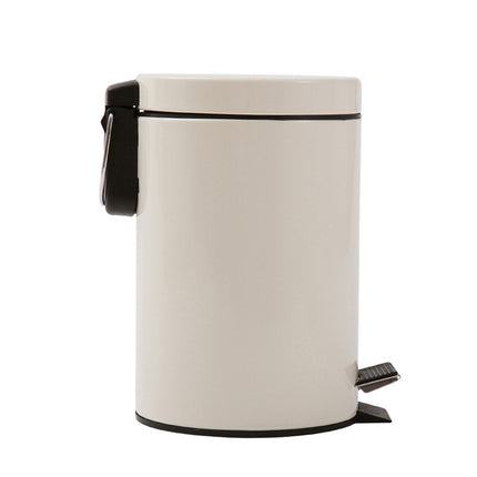 5L Round Lidded Trash Can Foot Pedal Garbage Bin for Kitchen Bathroom Hotel-White.