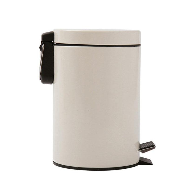 5L Round Lidded Trash Can Foot Pedal Garbage Bin for Kitchen Bathroom Hotel-White.