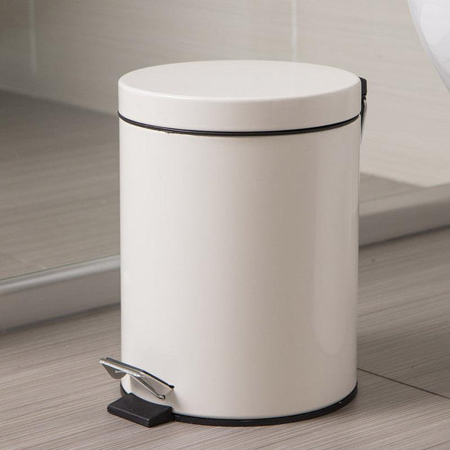 5L Round Lidded Trash Can Foot Pedal Garbage Bin for Kitchen Bathroom Hotel-White.