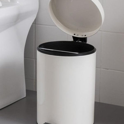 5L Round Lidded Trash Can Foot Pedal Garbage Bin for Kitchen Bathroom Hotel-White.