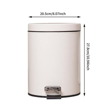 5L Round Lidded Trash Can Foot Pedal Garbage Bin for Kitchen Bathroom Hotel-White.