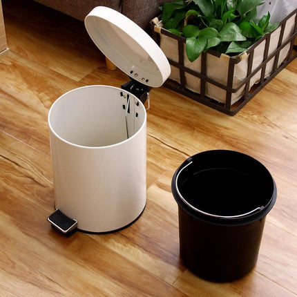 5L Round Lidded Trash Can Foot Pedal Garbage Bin for Kitchen Bathroom Hotel-White.
