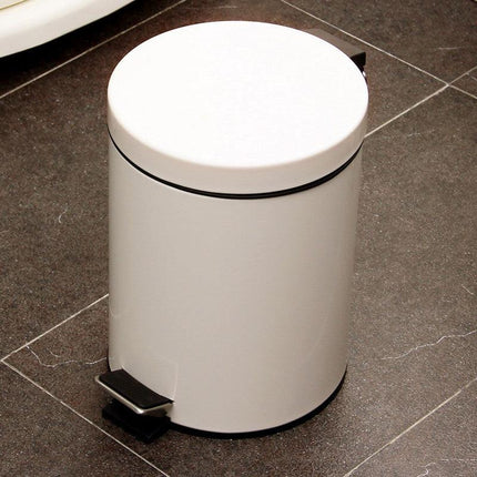 5L Round Lidded Trash Can Foot Pedal Garbage Bin for Kitchen Bathroom Hotel-White.