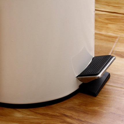5L Round Lidded Trash Can Foot Pedal Garbage Bin for Kitchen Bathroom Hotel-White.