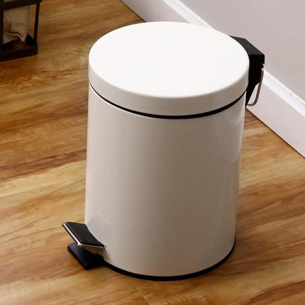5L Round Lidded Trash Can Foot Pedal Garbage Bin for Kitchen Bathroom Hotel-White.
