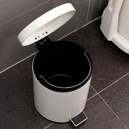 5L Round Lidded Trash Can Foot Pedal Garbage Bin for Kitchen Bathroom Hotel-White.