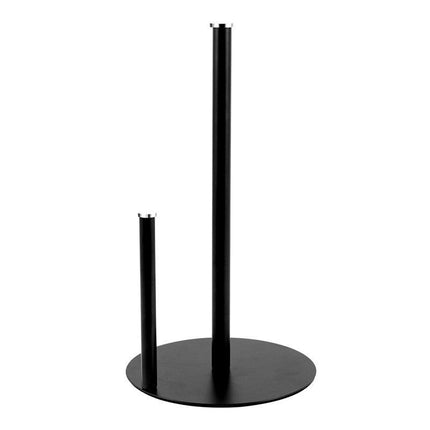 Iron Double Pole Paper Towel Holder for Kitchen Countertop Cling Film Storage Rack-Black.
