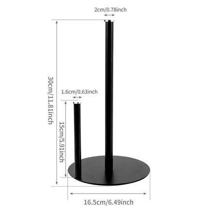 Iron Double Pole Paper Towel Holder for Kitchen Countertop Cling Film Storage Rack-Black.