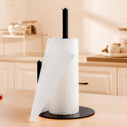 Iron Double Pole Paper Towel Holder for Kitchen Countertop Cling Film Storage Rack-Black.