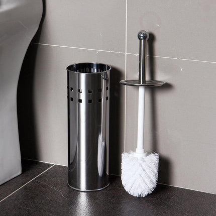 Stainless Steel Toilet Brush With Base and Long-Handled Brush for Bathroom Toilet Cleaning-Silver.