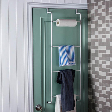 Over The Door Towel Rack Metal Behind Door Hanger for Bathroom Bedroom-White.
