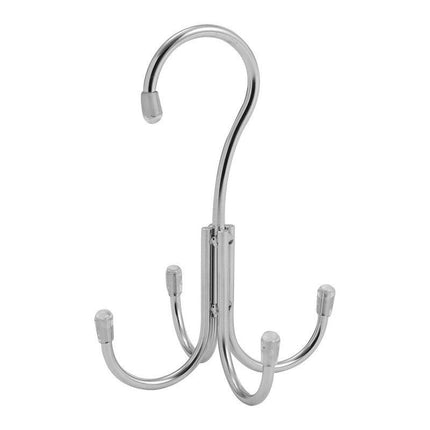Stainless Steel Storage Hanger With 4 Hooks For Bras Ties Bag and Belts-Silver.