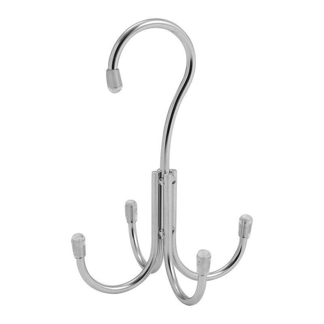 Stainless Steel Storage Hanger With 4 Hooks For Bras Ties Bag and Belts-Silver.