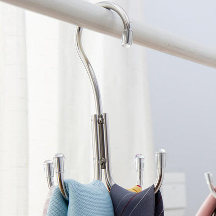 Stainless Steel Storage Hanger With 4 Hooks For Bras Ties Bag and Belts-Silver.