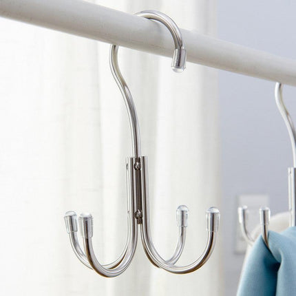 Stainless Steel Storage Hanger With 4 Hooks For Bras Ties Bag and Belts-Silver.